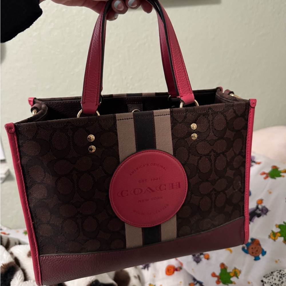 Coach Brown and Pink Dempsey Carryall Tote